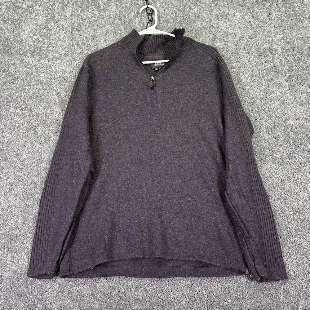 Royal Robbins Sweater Mens Large Purple Wool Nylon 1/4 Zip Mock Neck Pullover